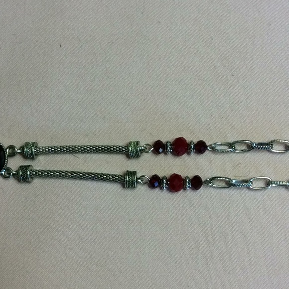 FINAL SALE PRICE Silver & Red Statement Necklace + Earrings - Picture 3 of 7